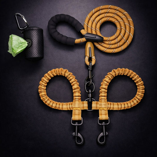 Tangle free double dog leash with swivel