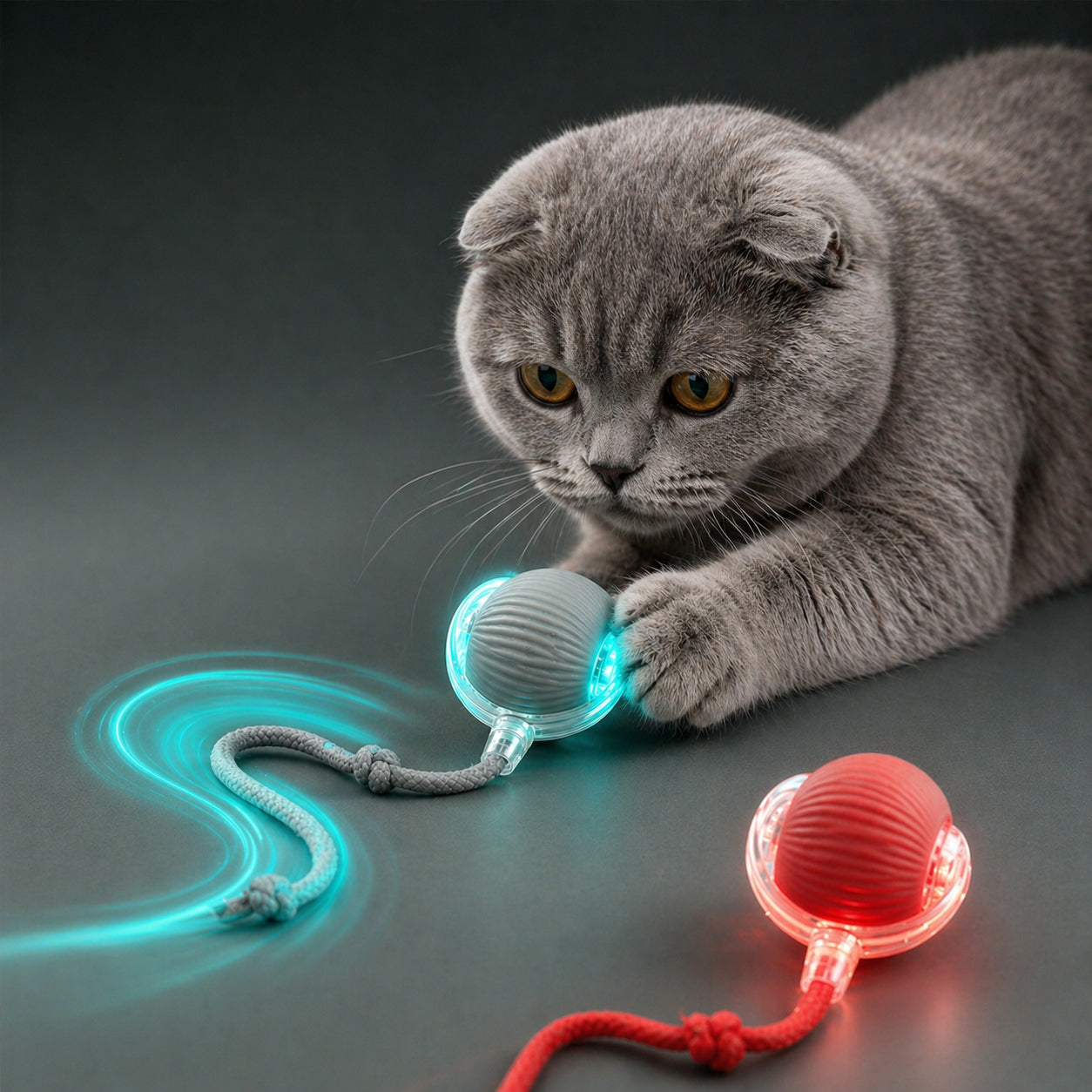 Cat playing with electric rolling ball toy