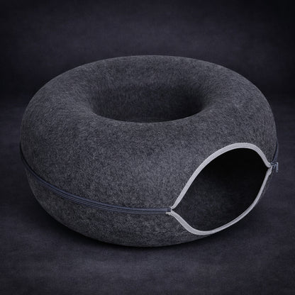 Plush cat cave bed for warm and secure sleep