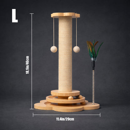 Interactive wooden cat puzzle toy with rolling balls