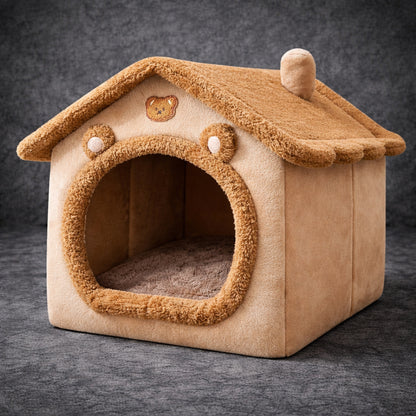 Warm plush dog cave bed indoor use