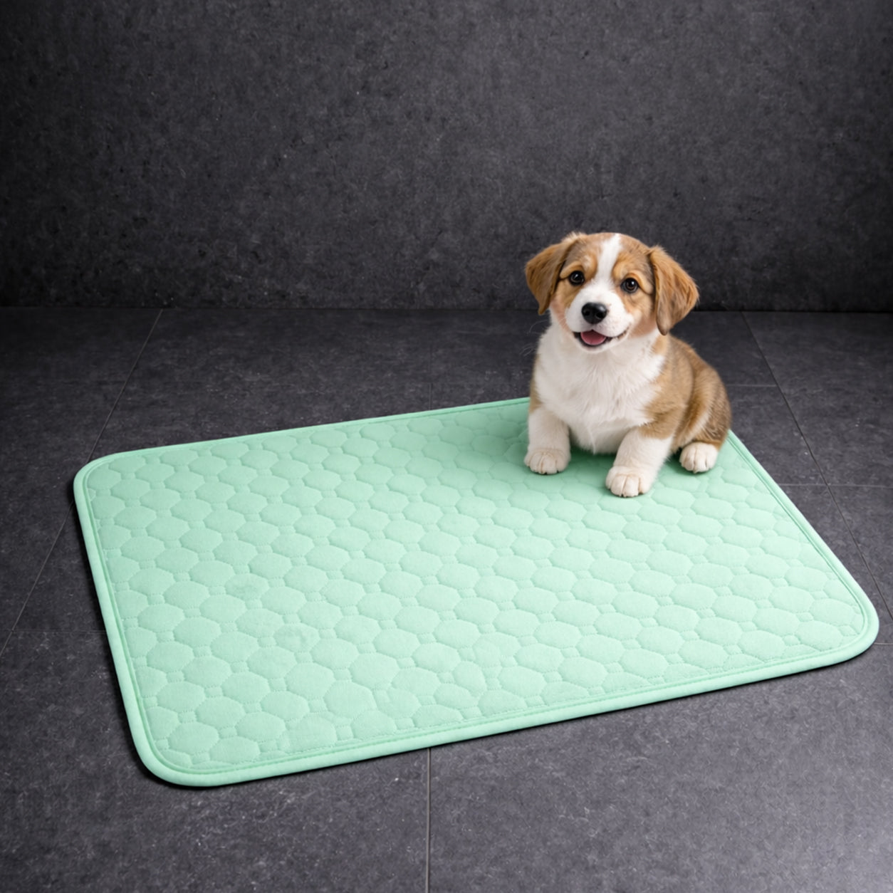 Dog lying on cooling mat relaxing