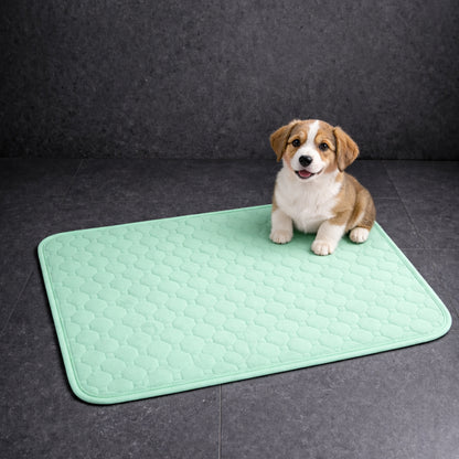Dog lying on cooling mat relaxing