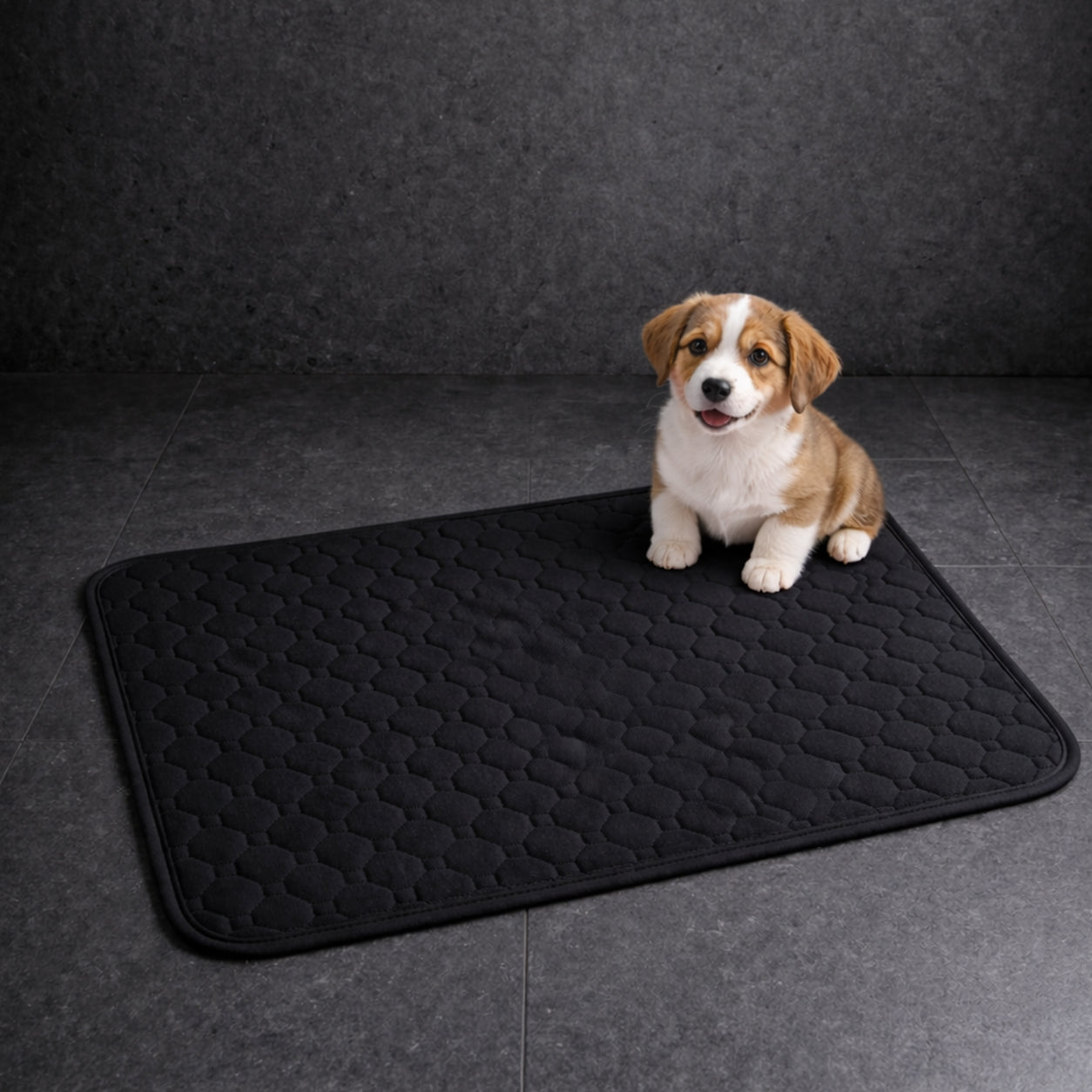 Dog resting on cooling mat at home