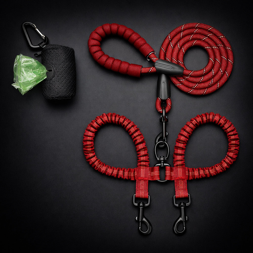 Adjustable double dog leash control