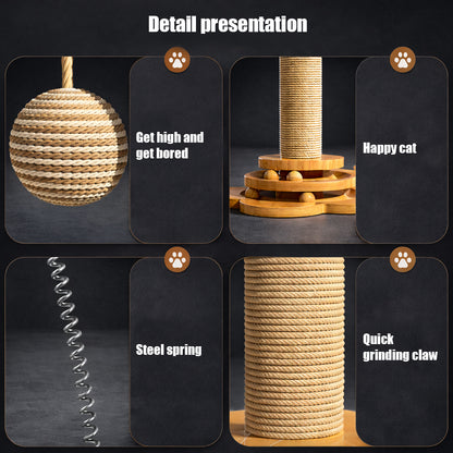Wooden cat toy with moving balls and puzzle design
