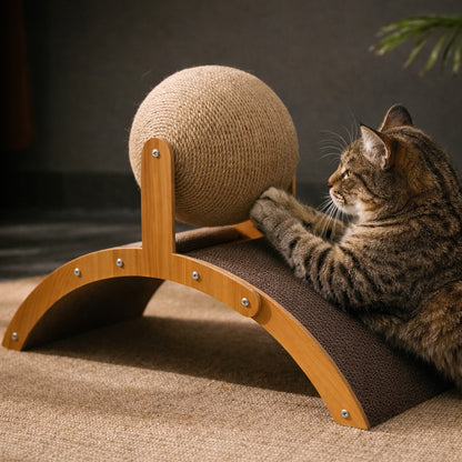 Wooden Cat Scratching Ball, 2-in-1 Scratch & Play Toy