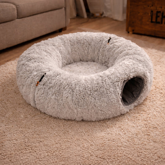 Interactive cat tunnel bed for indoor cats