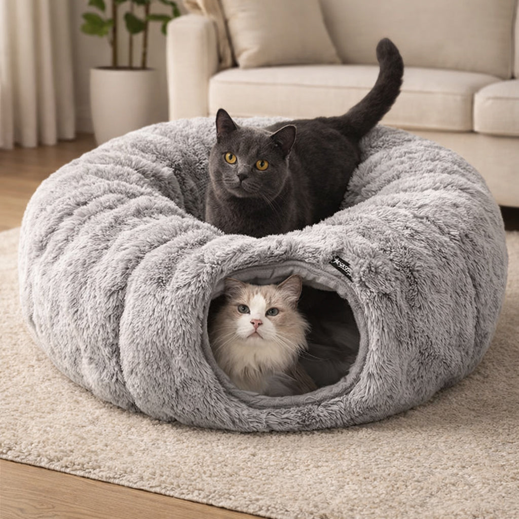 Cat tunnel bed plush play and sleep design