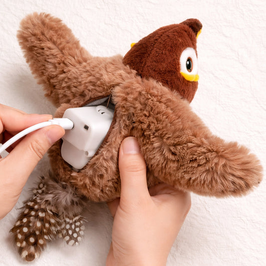 Touch activated bird toy for cats with moving wings