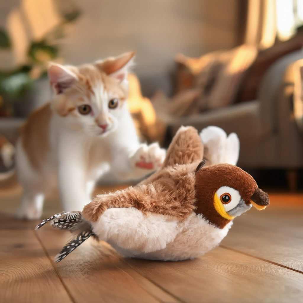 Realistic bird cat toy with sound and motion
