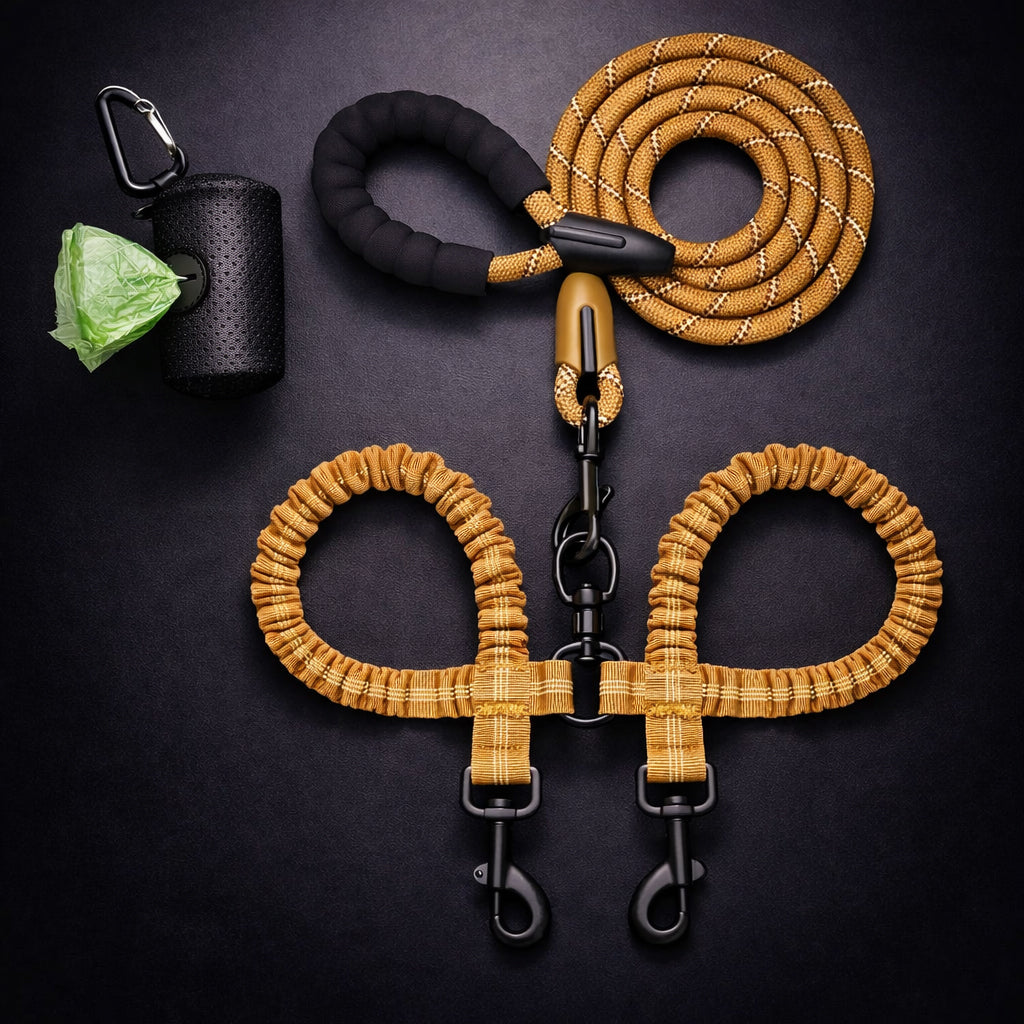Tangle free double dog leash with swivel