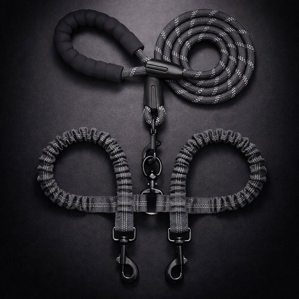 Double leash for small and medium dogs