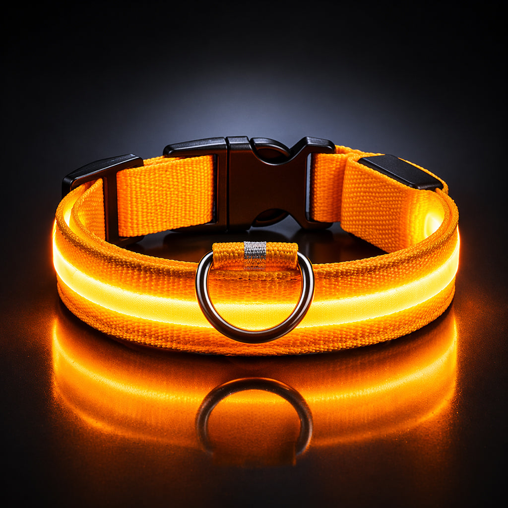 Night safety dog collar with LED lights